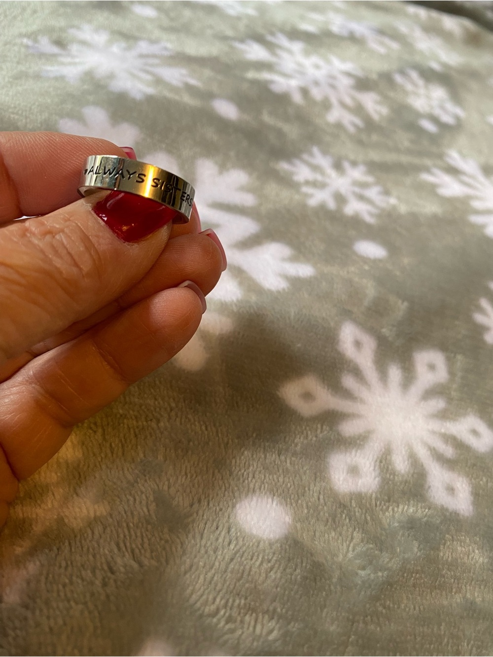 Engraved Stainless Steel Inspirational Ring in Silver always sisters